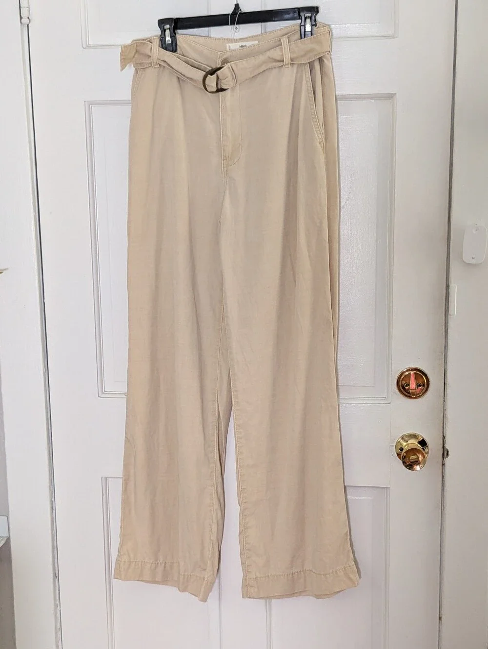 Mango Lyocell Linen Blend Wide Leg Pants Beige Size S